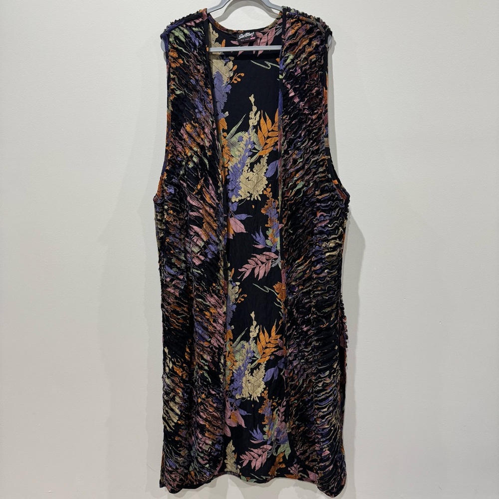 Vintage Sue Blue New‎ York Duster Vest One Size Chenille Art To Wear Lagenlook